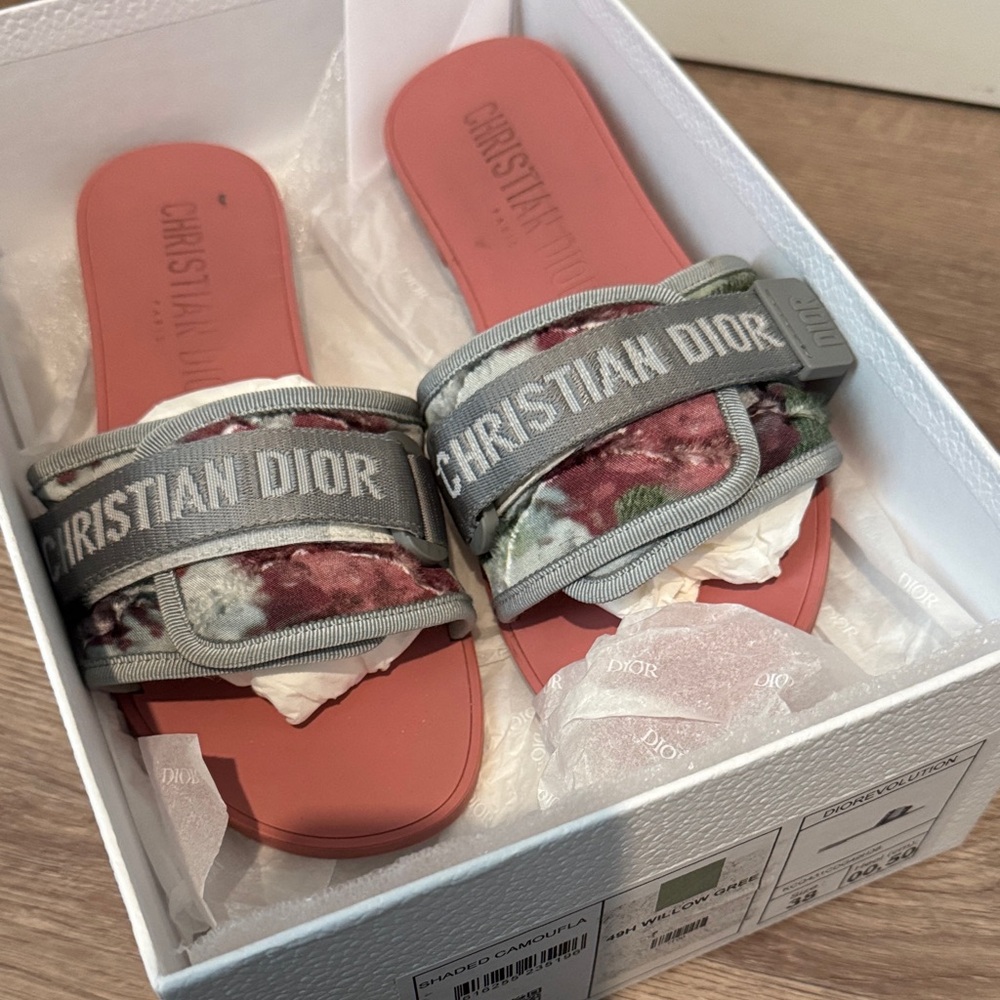 Dior Pink and Gray Floral Slides